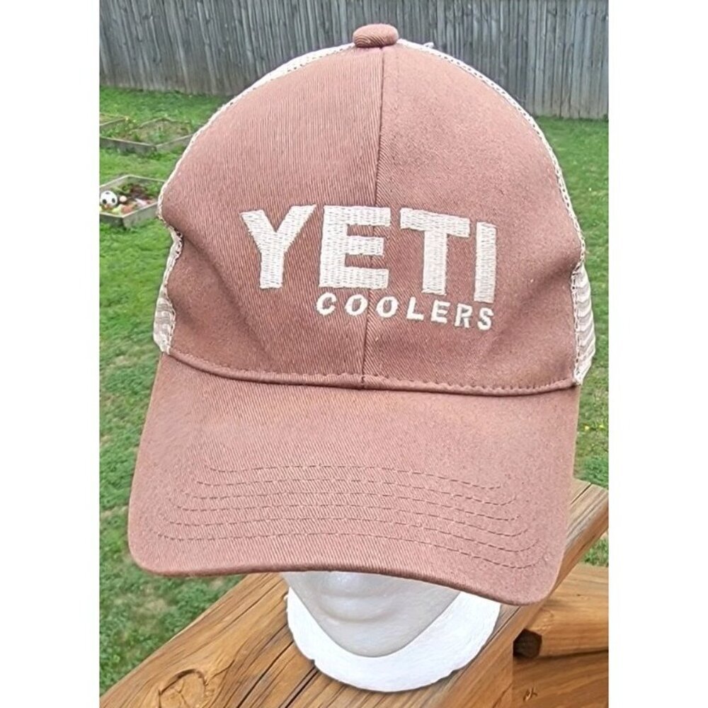 Yeti Coolers Trucker Hat Cap Brown Snapback Adjustable Mesh Embroidered - Picture 2 of 11